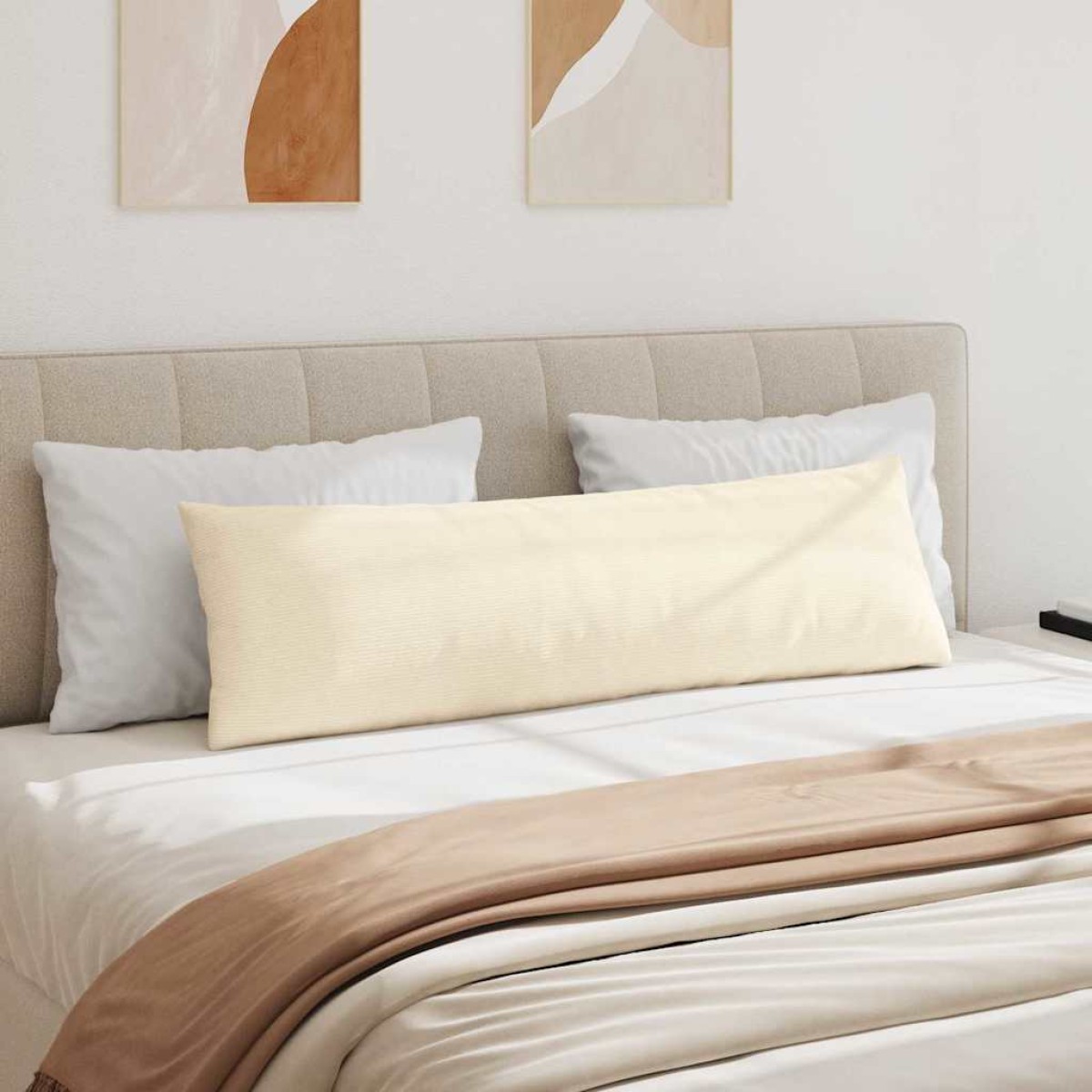 vidaXL Μαξιλάρι Καναπέ 2 pcs Κρεμ 145 x 40 εκ. Υφασμάτινο Κορντουρά
