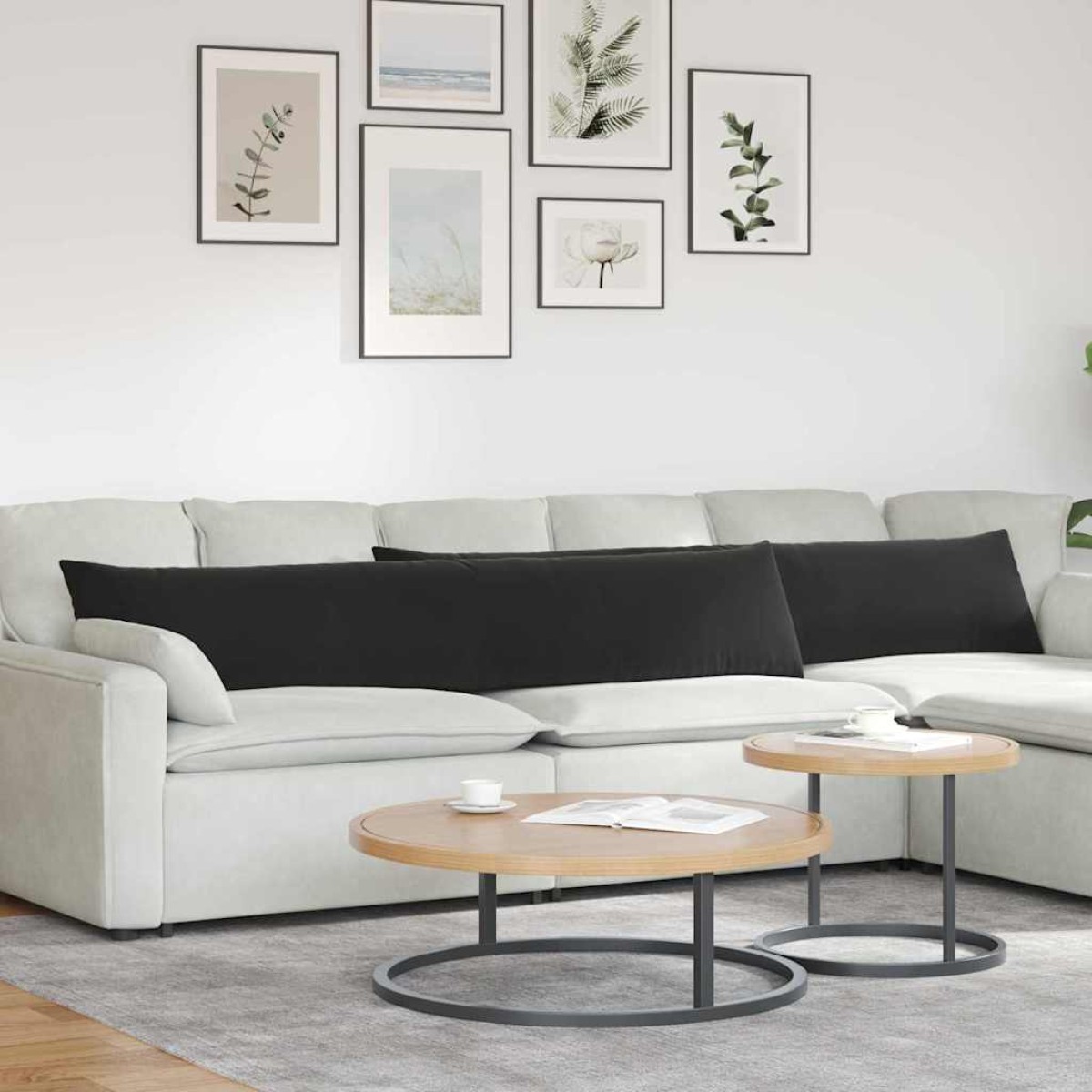 vidaXL Μαξιλάρι Καναπέ 2 pcs Μαύρο 200 x 40 εκ. Υφασμάτινο Κορντουρά