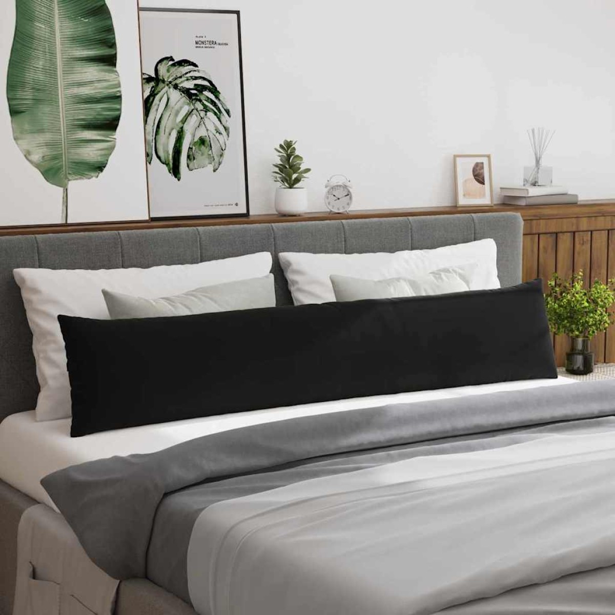 vidaXL Μαξιλάρι Καναπέ 2 pcs Μαύρο 200 x 40 εκ. Υφασμάτινο Κορντουρά