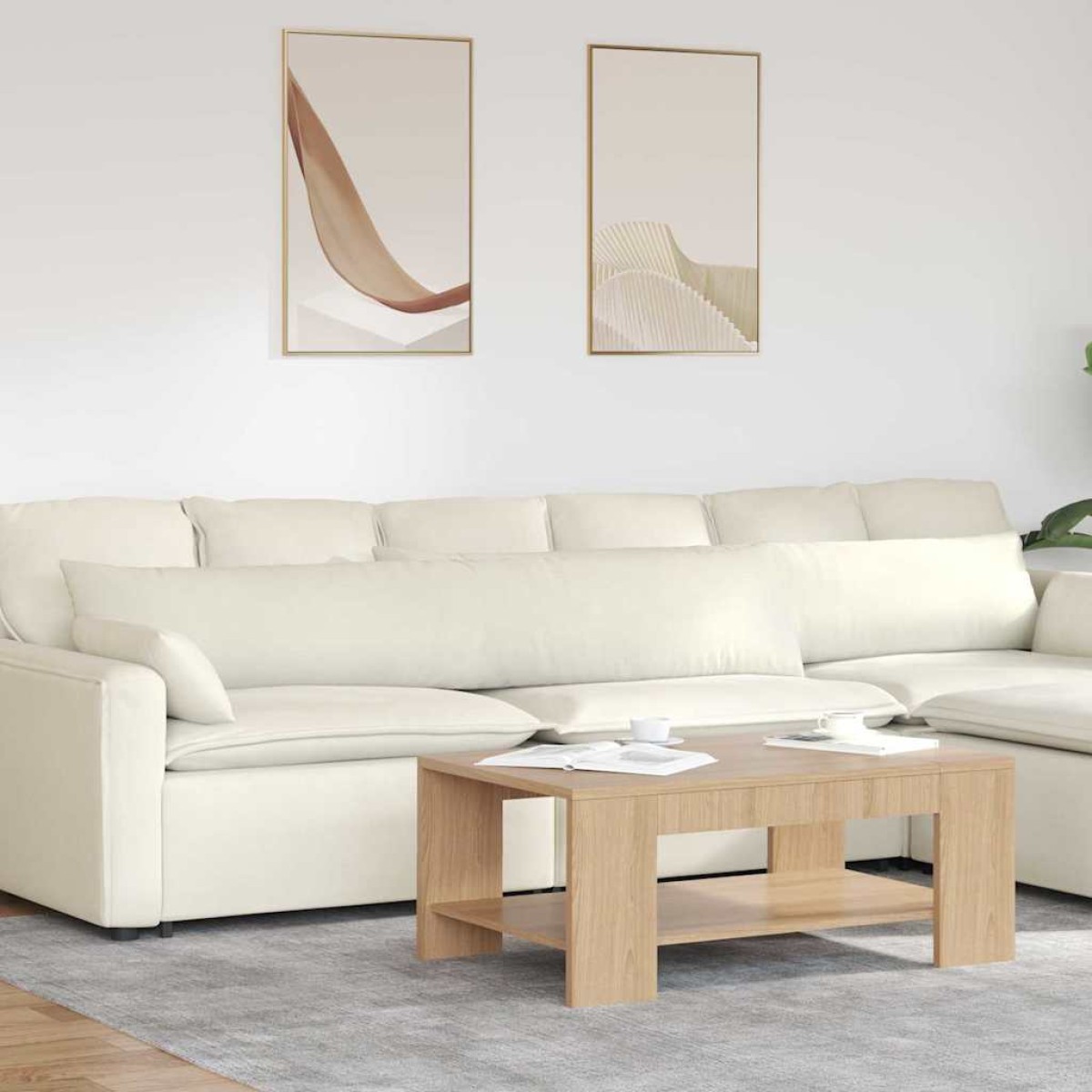 vidaXL Μαξιλάρι Καναπέ 2 pcs Κρεμ 200 x 40 εκ. Υφασμάτινο Κορντουρά