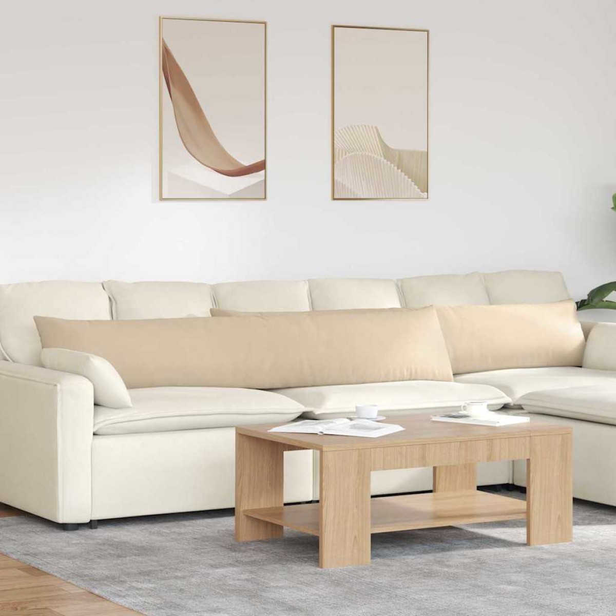 vidaXL Μαξιλάρι Καναπέ 2 pcs Κρεμ 200 x 40 εκ. ύφασμα