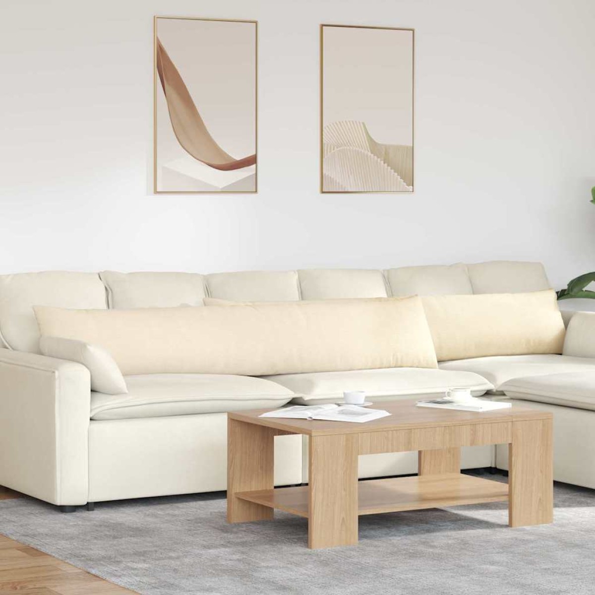 vidaXL Μαξιλάρι Καναπέ 2 pcs Κρεμ 200 x 40 εκ. Υφασμάτινο Κορντουρά