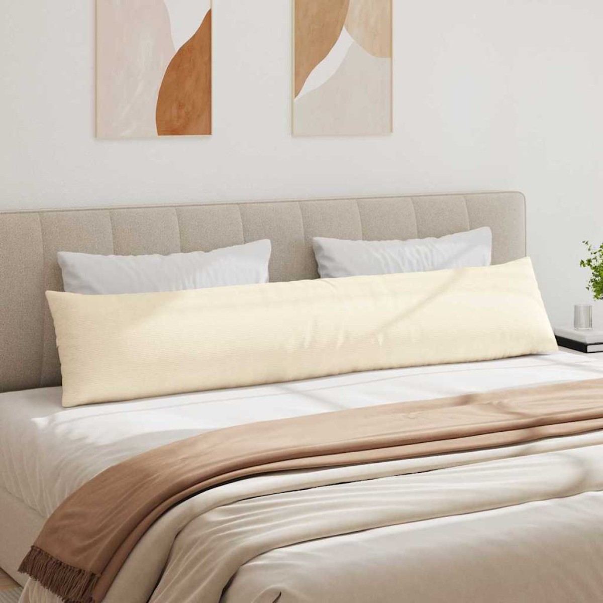 vidaXL Μαξιλάρι Καναπέ 2 pcs Κρεμ 200 x 40 εκ. Υφασμάτινο Κορντουρά
