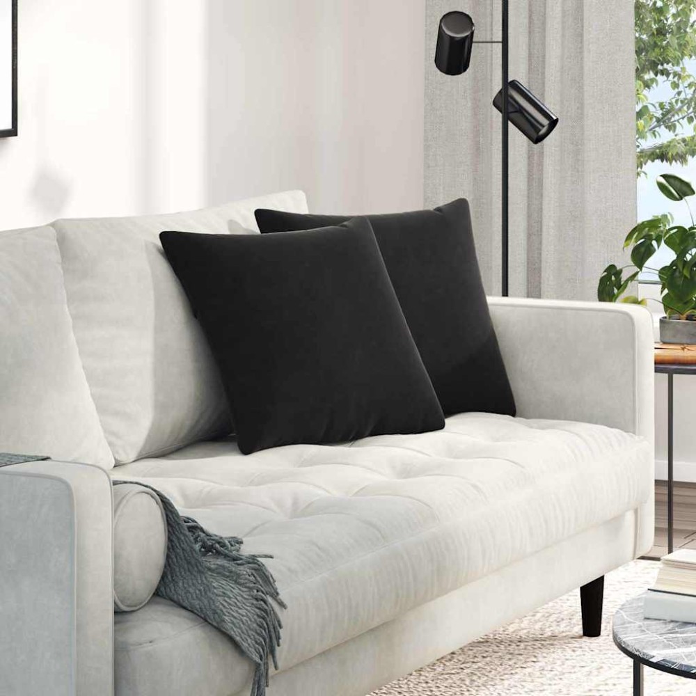 vidaXL Μαξιλάρι Καναπέ 2 pcs Μαύρο 45 x 45 cm Υφασμάτινο Κορντουρά