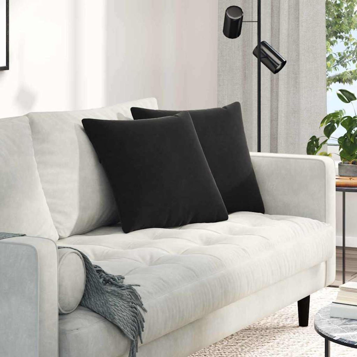 vidaXL Μαξιλάρι Καναπέ 2 pcs Μαύρο 45 x 45 cm Υφασμάτινο Κορντουρά