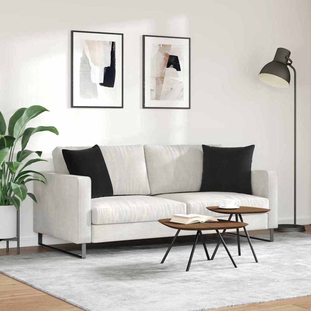 vidaXL Μαξιλάρι Καναπέ 2 pcs Μαύρο 45 x 45 cm Υφασμάτινο Κορντουρά