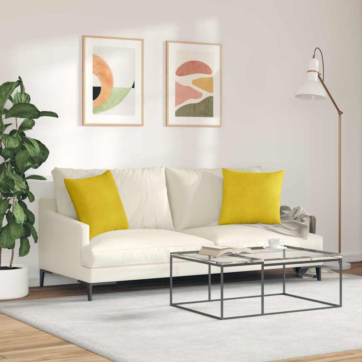 vidaXL Μαξιλάρι Καναπέ 2 pcs Κίτρινο 45 x 45 cm Υφασμάτινο Κορντουρά