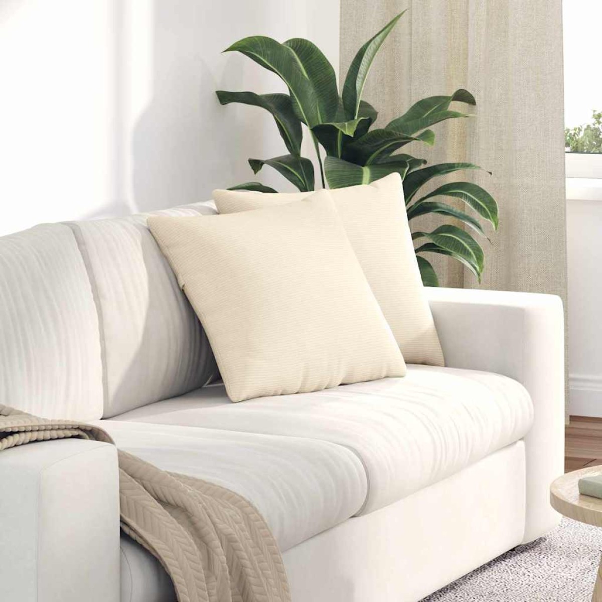 vidaXL Μαξιλάρι Καναπέ 2 pcs Κρεμ 45 x 45 cm Υφασμάτινο Κορντουρά