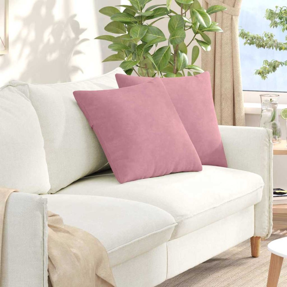 vidaXL Μαξιλάρι Καναπέ 2 pcs Ροζ 50 x 50 cm Υφασμάτινο Κορντουρά