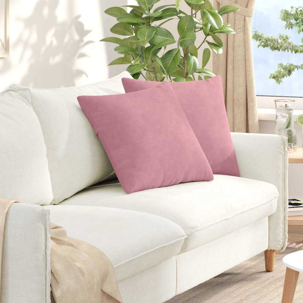 vidaXL Μαξιλάρι Καναπέ 2 pcs Ροζ 50 x 50 cm Υφασμάτινο Κορντουρά