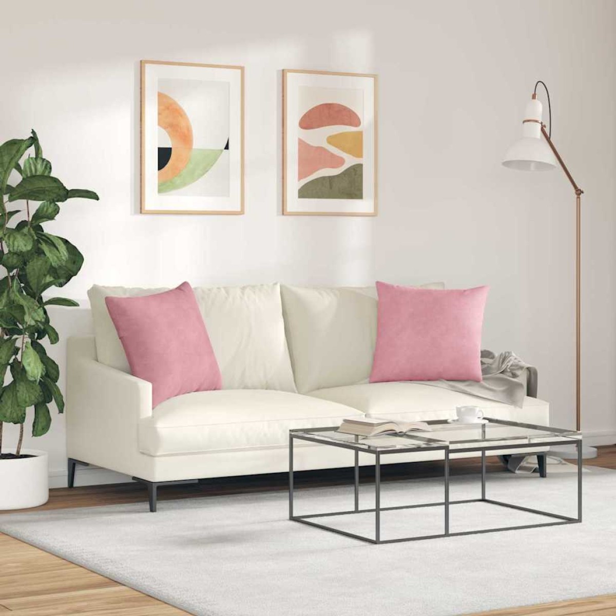 vidaXL Μαξιλάρι Καναπέ 2 pcs Ροζ 50 x 50 cm Υφασμάτινο Κορντουρά