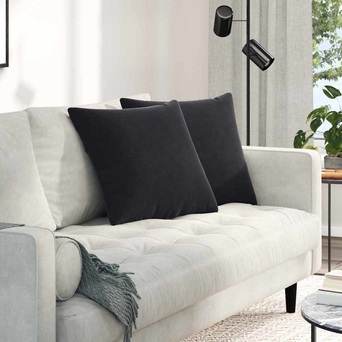 vidaXL Μαξιλάρι Καναπέ 2 pcs Μαύρο 50 x 50 cm Υφασμάτινο Κορντουρά