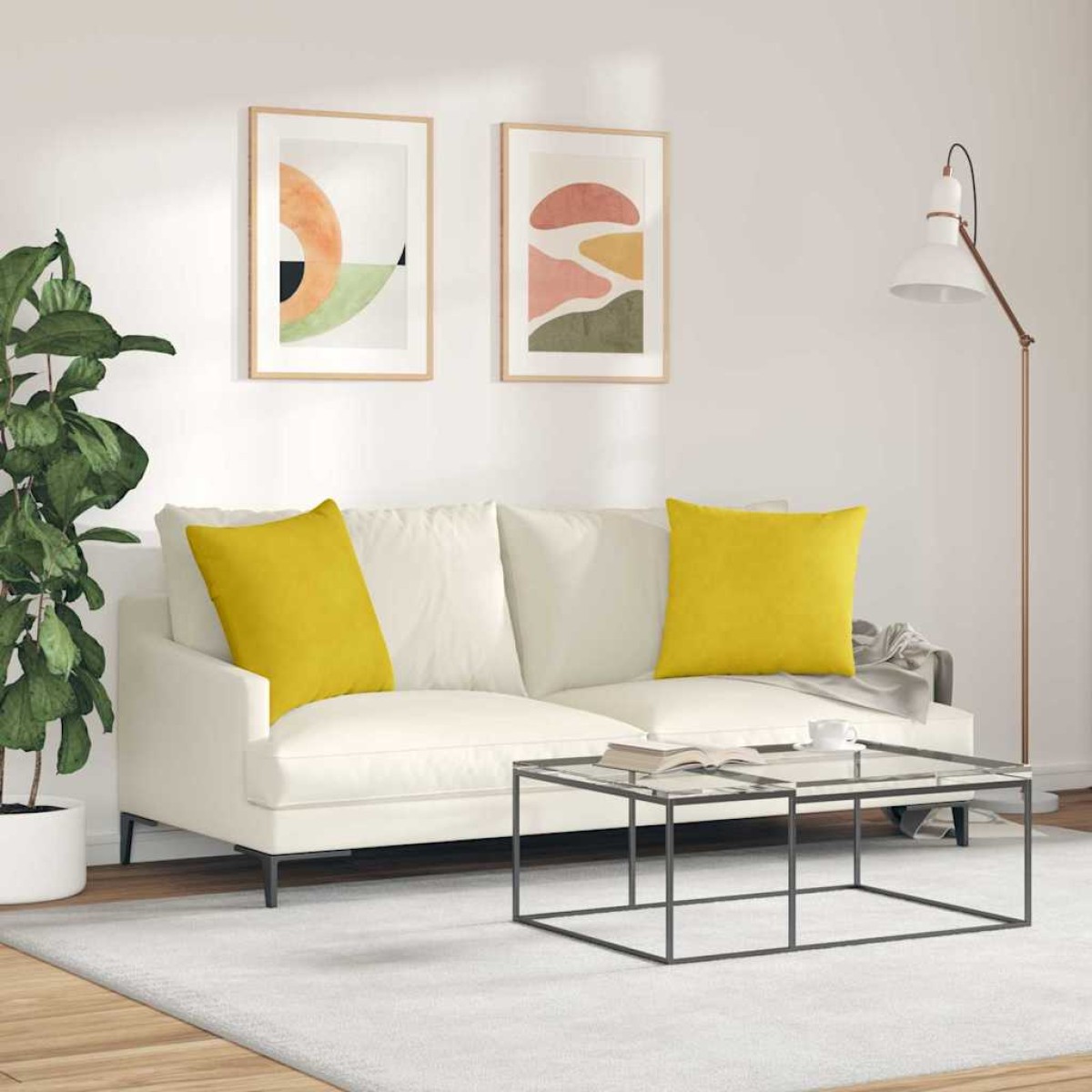 vidaXL Μαξιλάρι Καναπέ 2 pcs Κίτρινο 50 x 50 cm Υφασμάτινο Κορντουρά