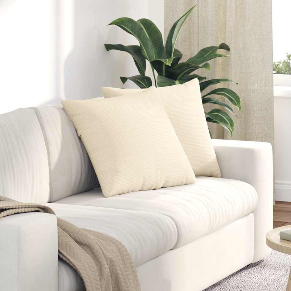 vidaXL Μαξιλάρι Καναπέ 2 pcs Κρεμ 50 x 50 cm Υφασμάτινο Κορντουρά