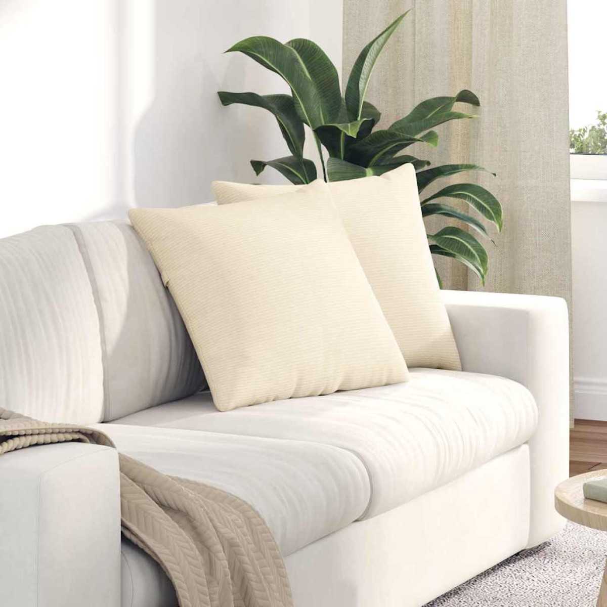 vidaXL Μαξιλάρι Καναπέ 2 pcs Κρεμ 50 x 50 cm Υφασμάτινο Κορντουρά