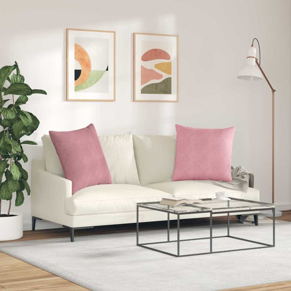 vidaXL Μαξιλάρι Καναπέ 2 pcs Ροζ 60 x 60 cm Υφασμάτινο Κορντουρά