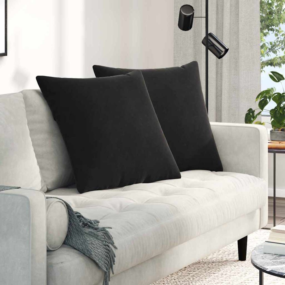 vidaXL Μαξιλάρι Καναπέ 2 pcs Μαύρο 60 x 60 cm Υφασμάτινο Κορντουρά