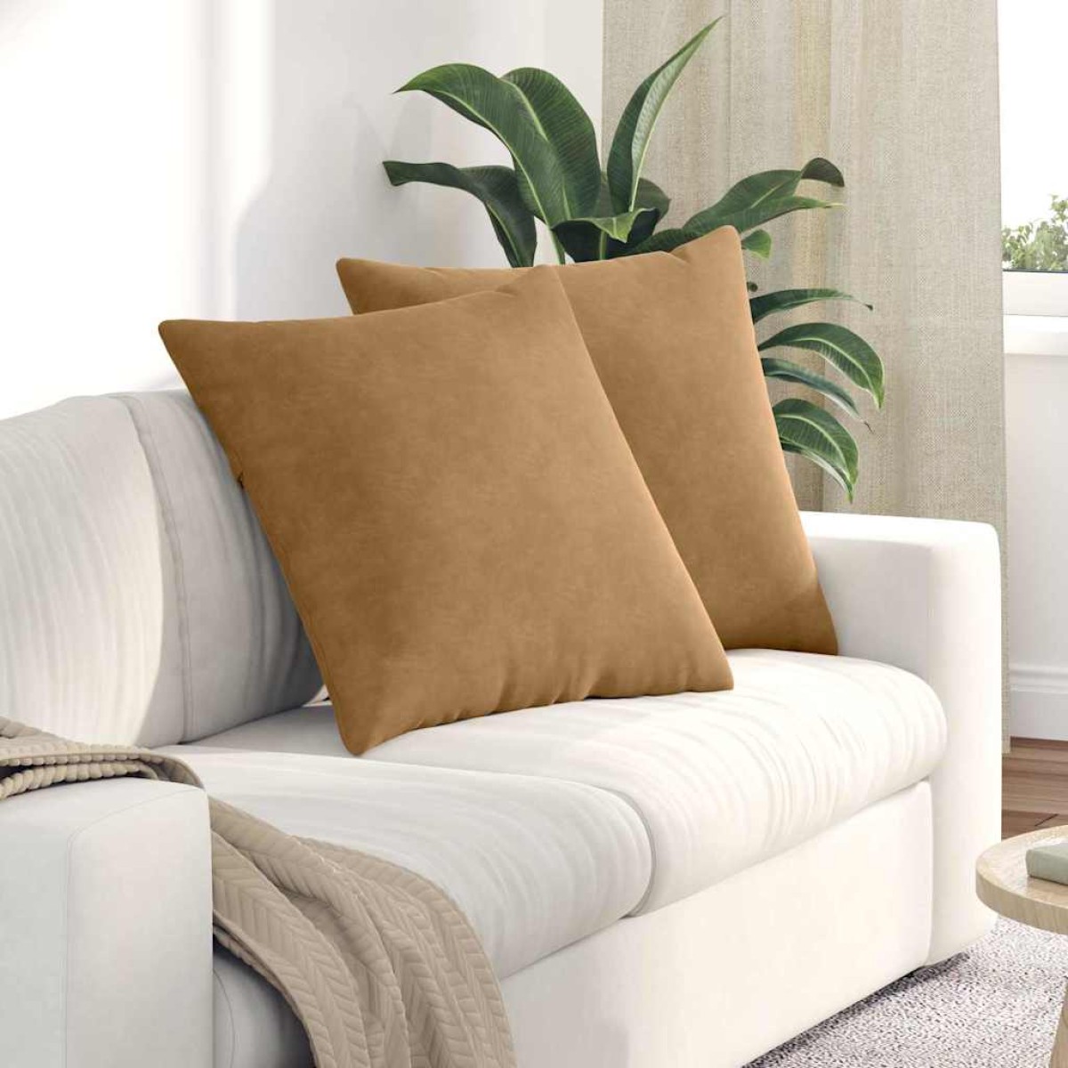 vidaXL Μαξιλάρι Καναπέ 2 pcs Καφέ 60 x 60 cm Υφασμάτινο Κορντουρά
