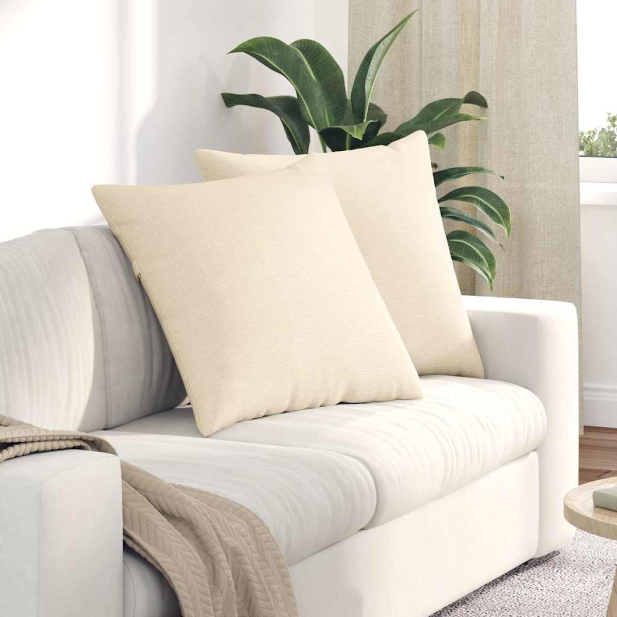 vidaXL Μαξιλάρι Καναπέ 2 pcs Κρεμ 60 x 60 cm Υφασμάτινο Κορντουρά