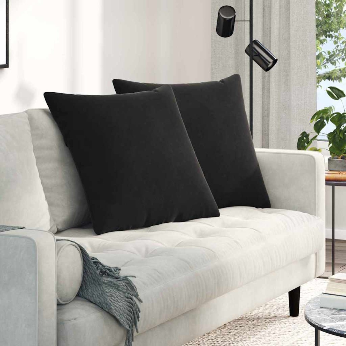 vidaXL Μαξιλάρι Καναπέ 2 pcs Μαύρο 80 x 80 cm Υφασμάτινο Κορντουρά
