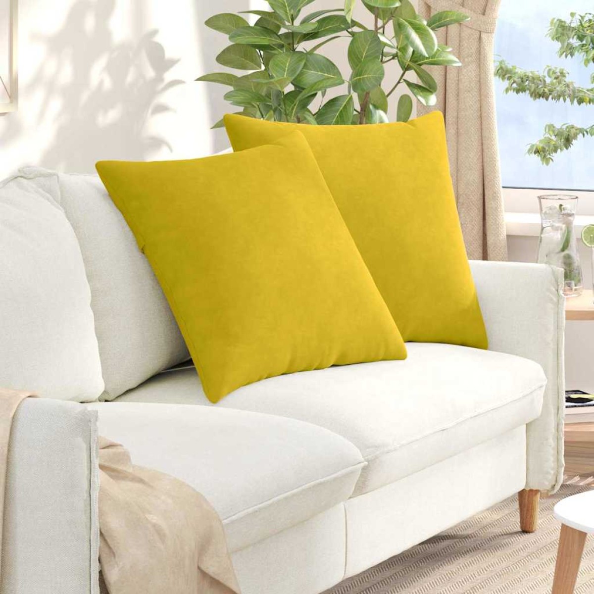 vidaXL Μαξιλάρι Καναπέ 2 pcs Κίτρινο 80 x 80 cm Υφασμάτινο Κορντουρά