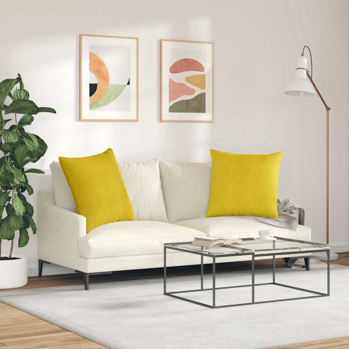 vidaXL Μαξιλάρι Καναπέ 2 pcs Κίτρινο 80 x 80 cm Υφασμάτινο Κορντουρά