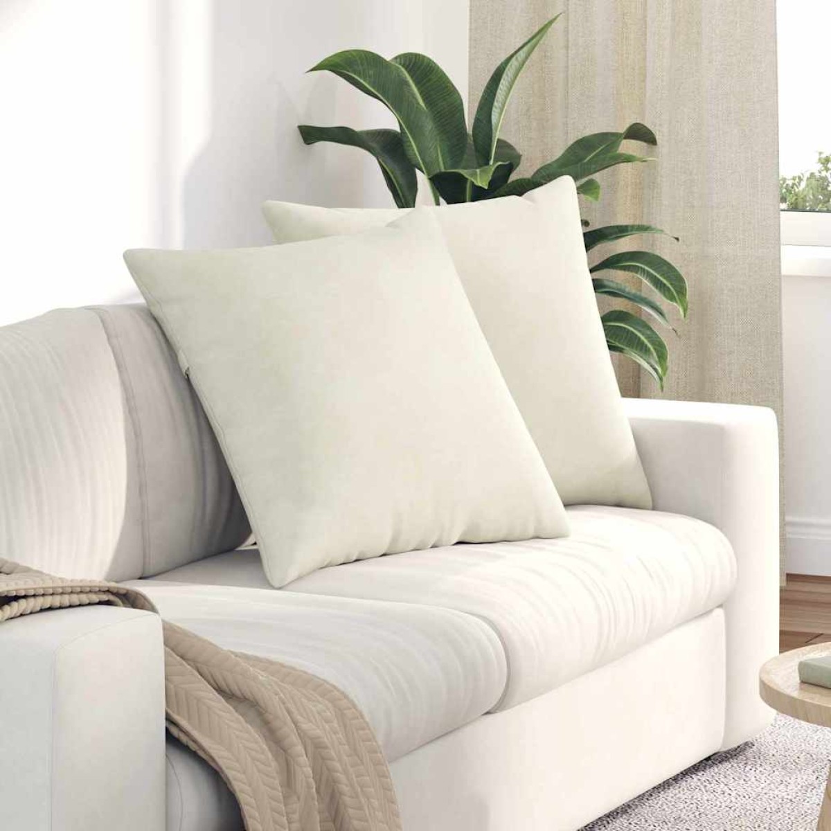 vidaXL Μαξιλάρι Καναπέ 2 pcs Κρεμ 80 x 80 cm Υφασμάτινο Κορντουρά