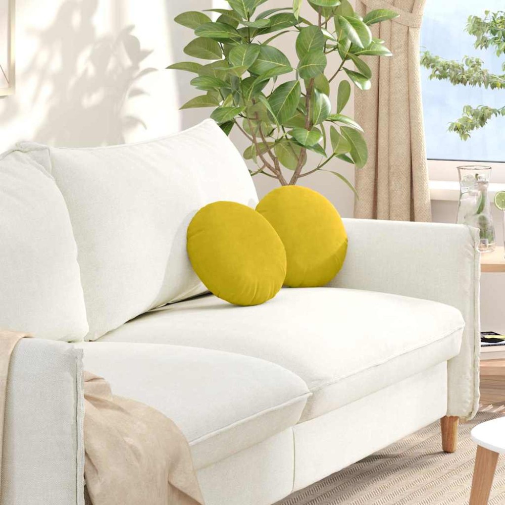 vidaXL Μαξιλάρια καθισμάτων 2 τμχ. Βελούδο Κίτρινο Ø30 x 13 εκ