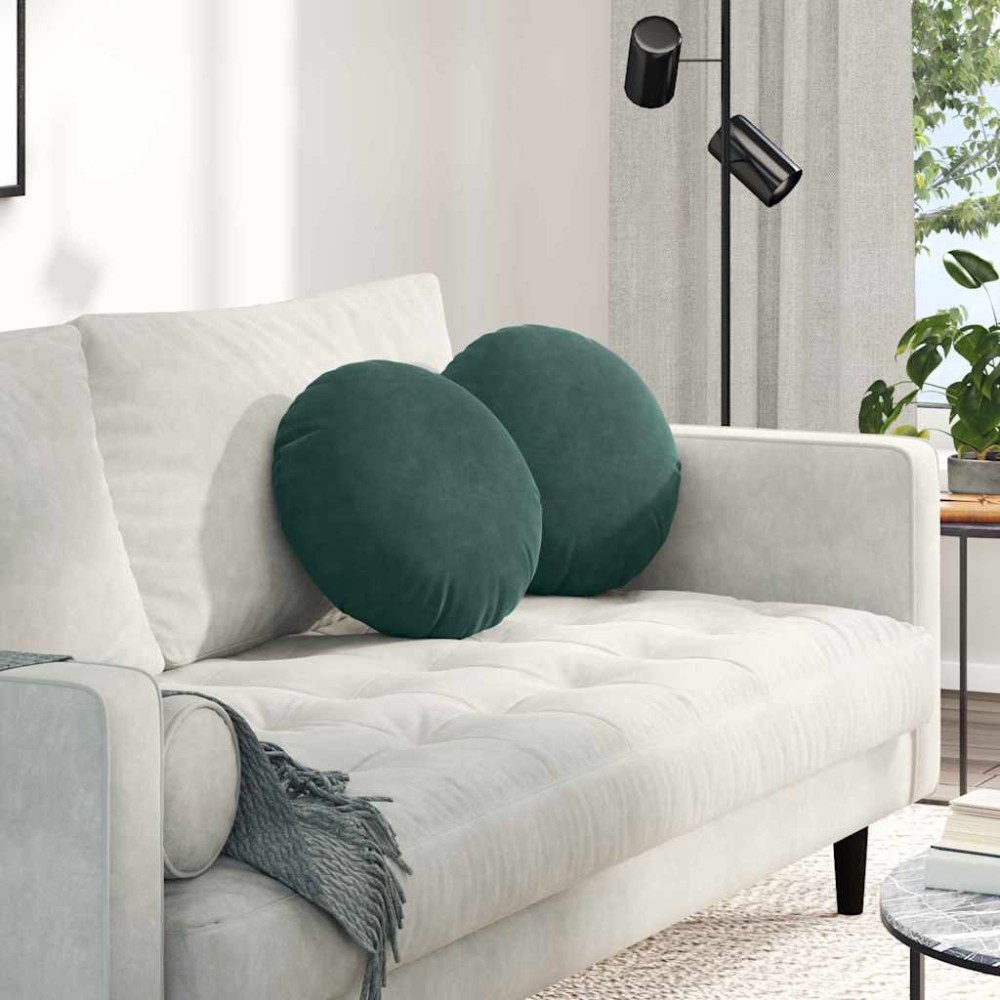 vidaXL Μαξιλάρια καθισμάτων 2 pcs Σκούρο Πράσινο Ø 40 x 13 εκ. Βελούδο
