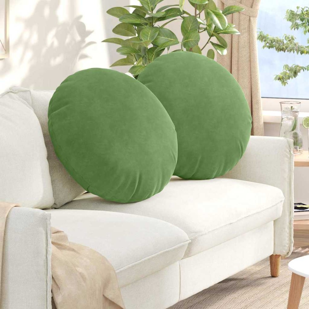vidaXL Μαξιλάρια καθισμάτων 2 pcs Βελούδο Ανοιχτό Πράσινο Ø60 x 21 εκ