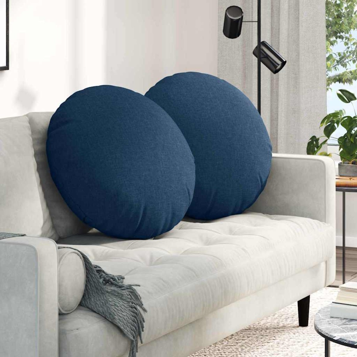 vidaXL Μαξιλάρια καθισμάτων 2 τμχ. ύφασμα Μπλε Ø80 x 29 εκ
