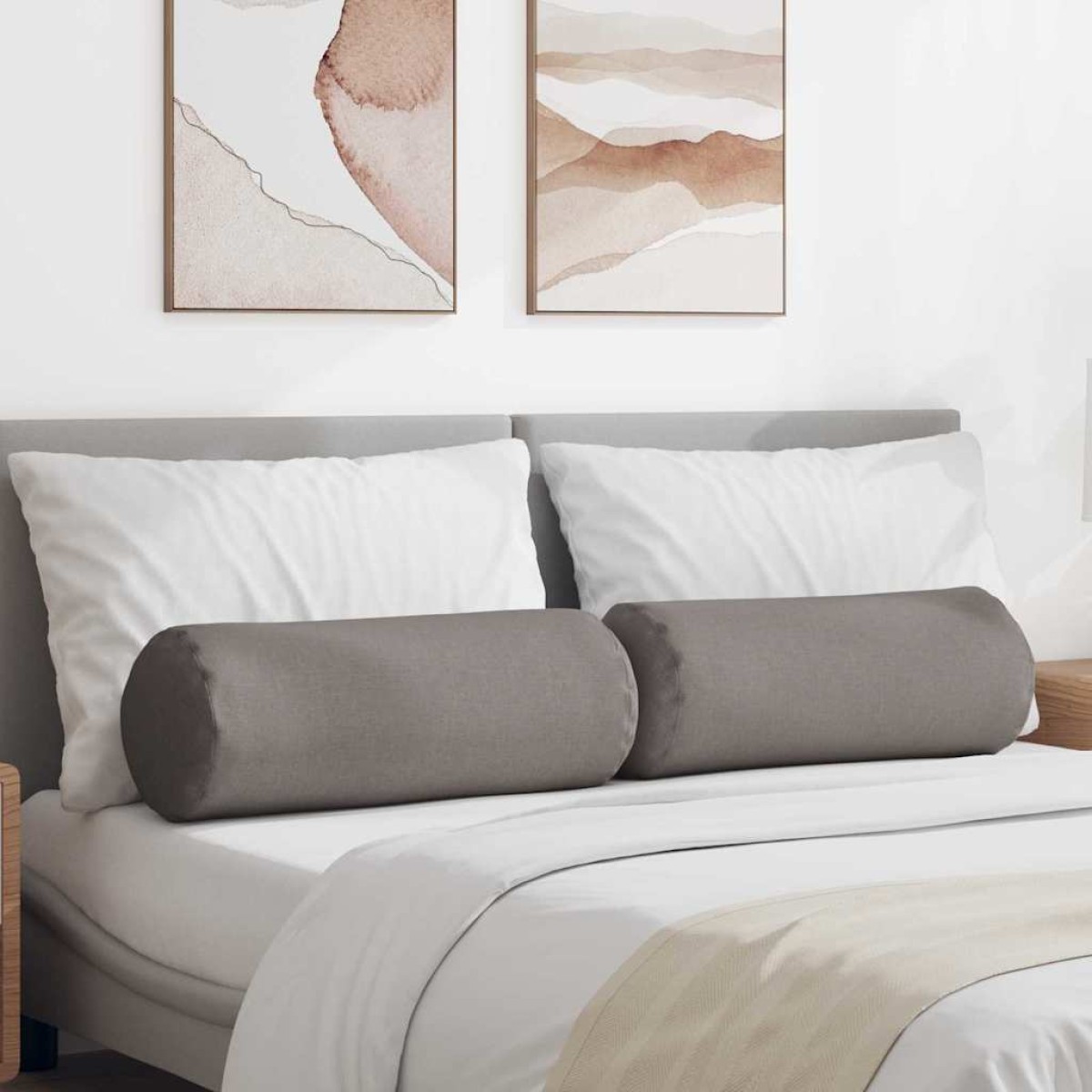 vidaXL Μαξιλάρια Στήριγμα 2 pcs Taupe Ø 25 x 70 cm ύφασμα