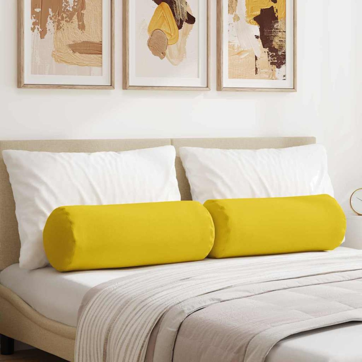 vidaXL Μαξιλάρια Στήριγμα 2 pcs Απαλό Κίτρινο Ø 25 x 70 cm ύφασμα