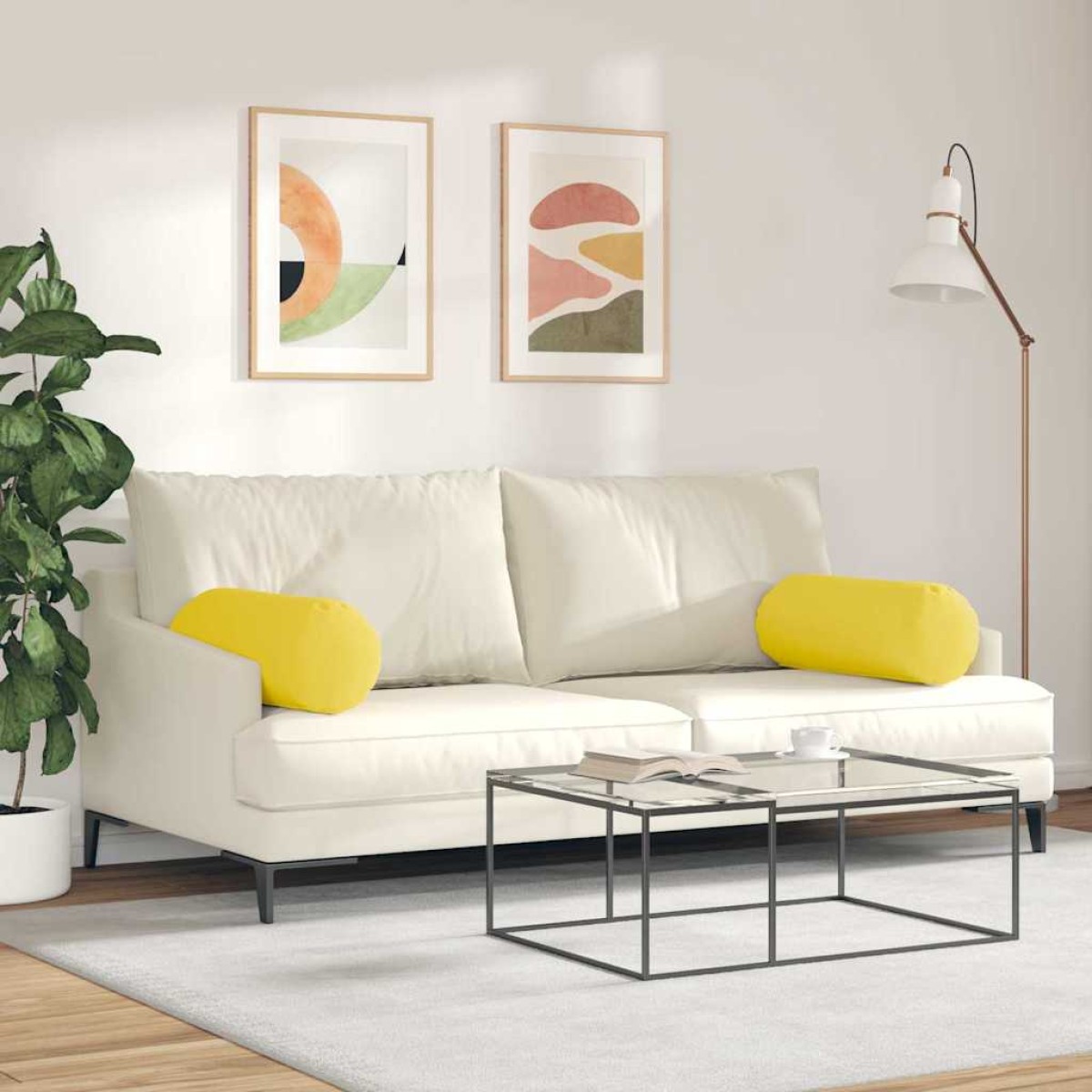 vidaXL Μαξιλάρια Στήριγμα 2 pcs Απαλό Κίτρινο Ø 25 x 70 cm ύφασμα