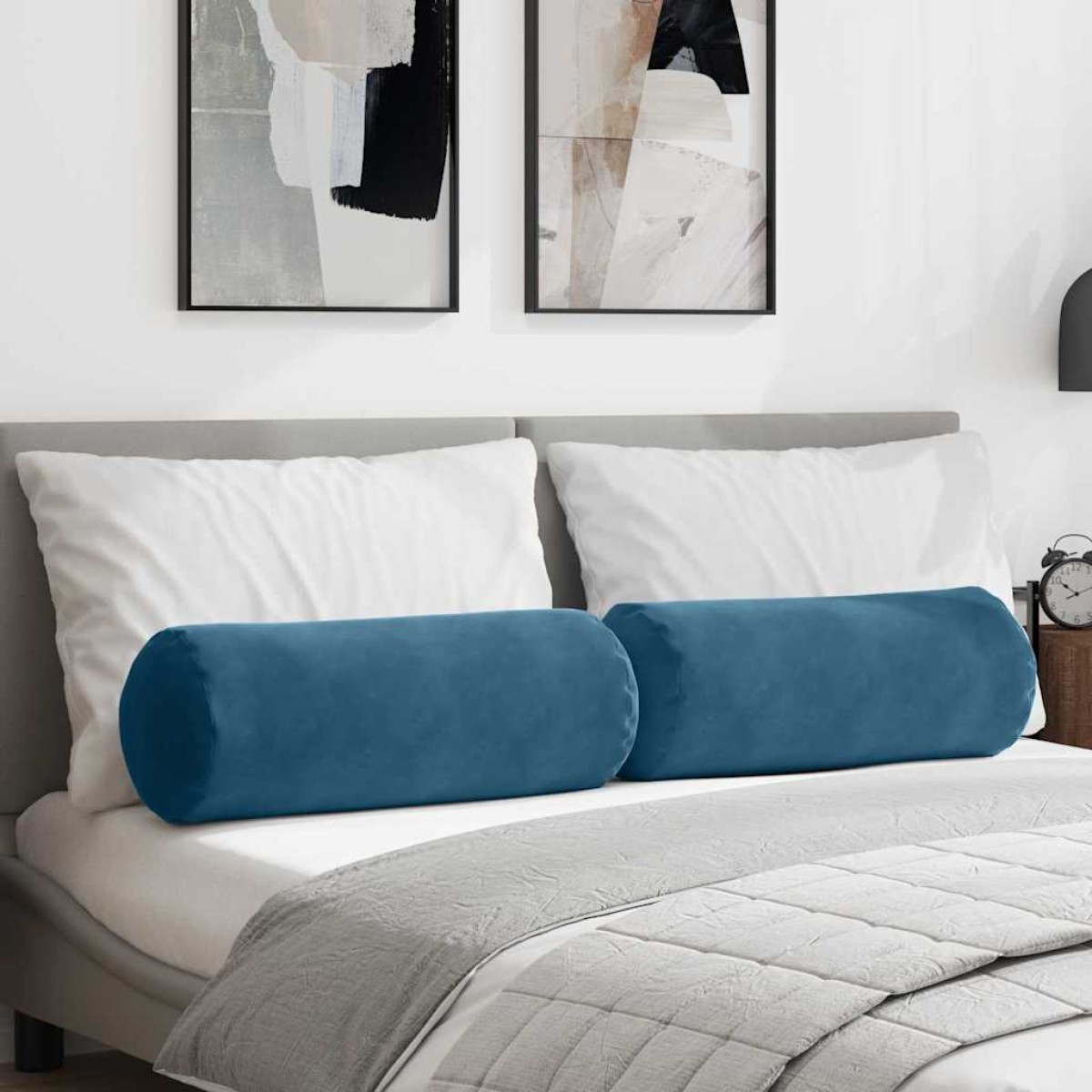 vidaXL Μαξιλάρια Στήριγμα 2 pcs Μπλε Ø 25 x 70 cm Υφασμάτινο Κορντουρά