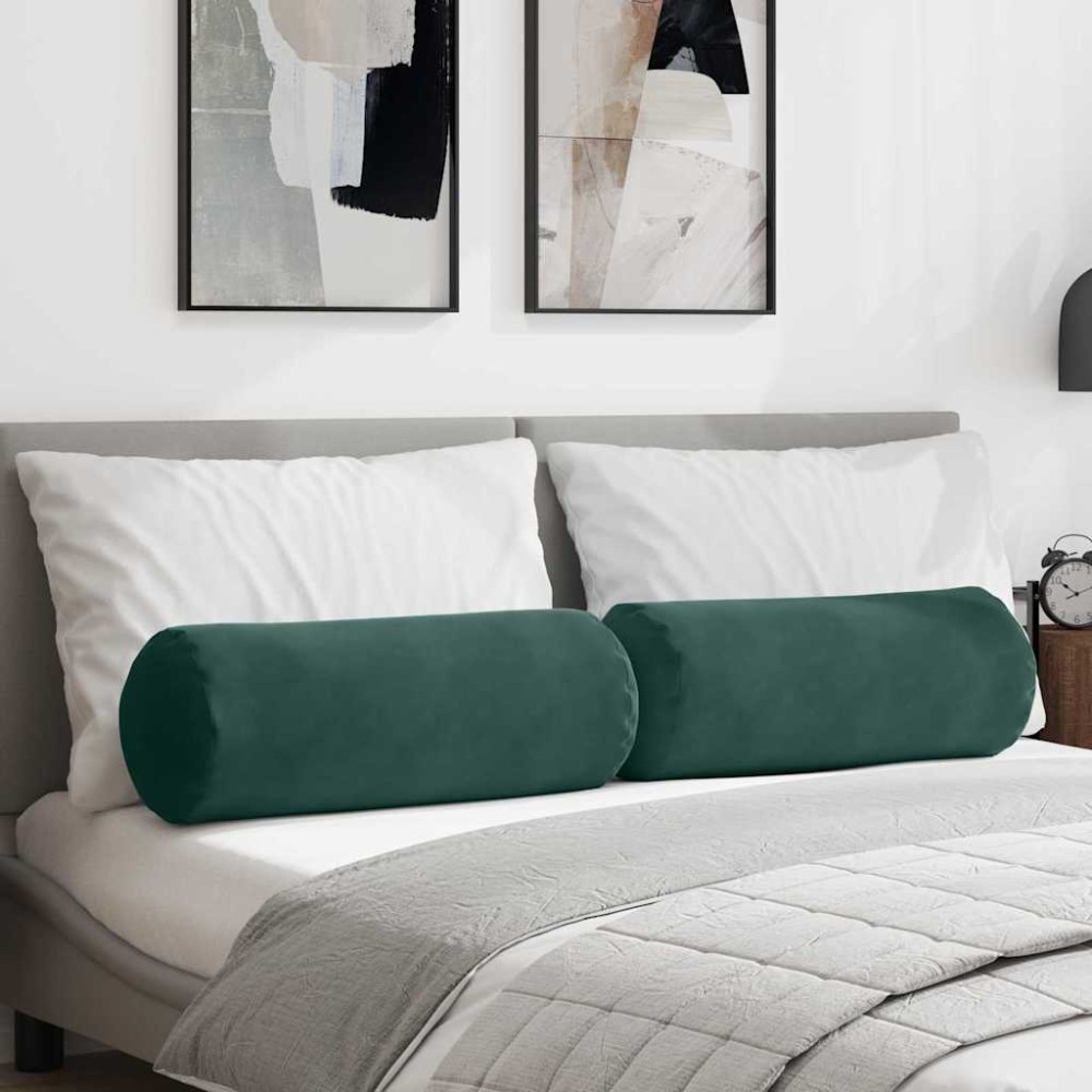 vidaXL Μαξιλάρια Στήριγμα 2 pcs Σκούρο Πράσινο Ø 25 x 70 cm