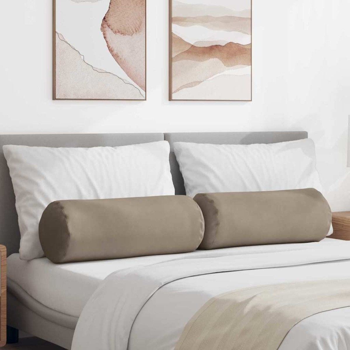 vidaXL Μαξιλάρια Στήριγμα 2 pcs Taupe Ø 25 x 70 cm Ύφασμα Μικροΐνας