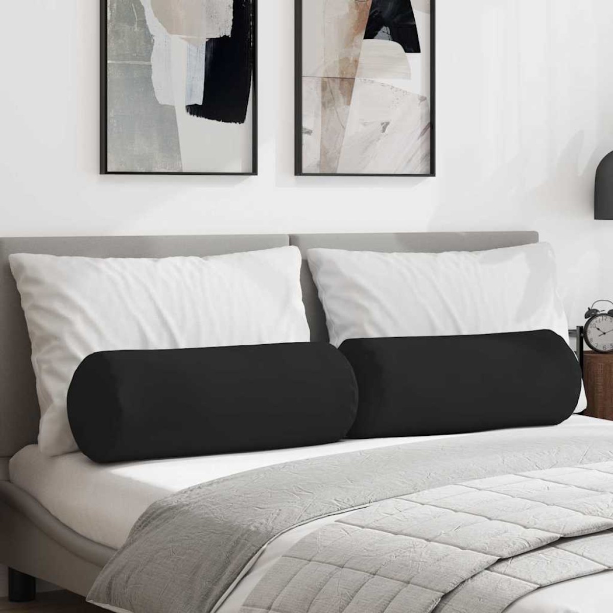 vidaXL Μαξιλάρια Στήριγμα 2 pcs Μαύρο Ø 25 x 70 cm Ύφασμα Μικροΐνας