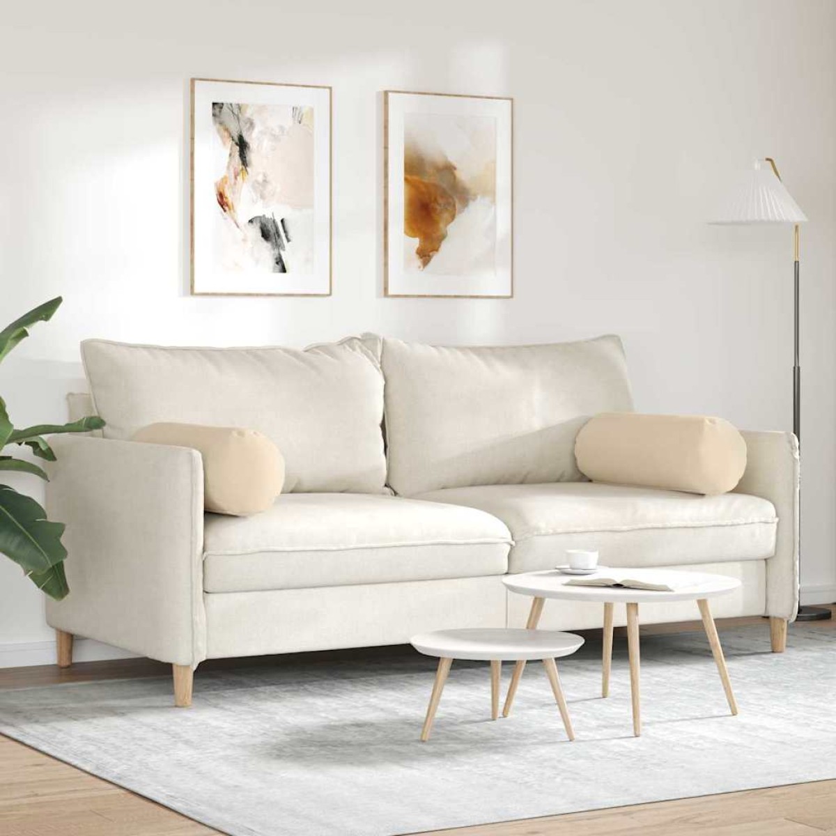 vidaXL Μαξιλάρια Στήριγμα 2 pcs Κρεμ Ø 25 x 70 cm Ύφασμα Μικροΐνας