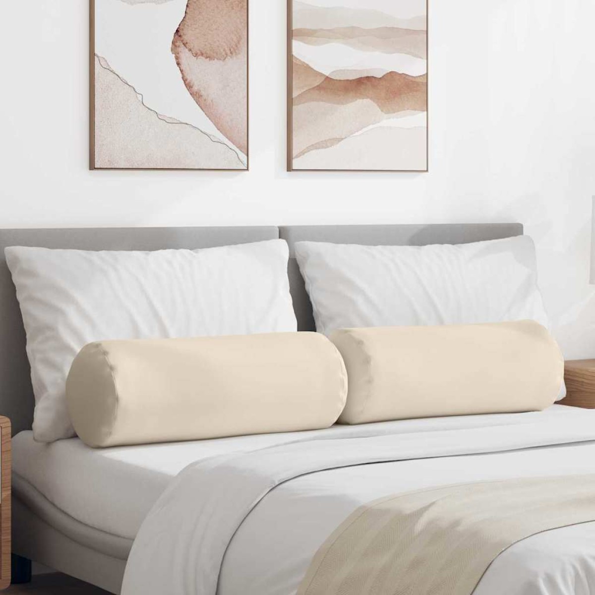 vidaXL Μαξιλάρια Στήριγμα 2 pcs Μπεζ Ø 25 x 70 cm Ύφασμα Μικροΐνας