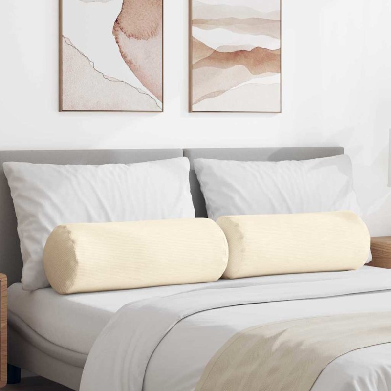 vidaXL Μαξιλάρια Στήριγμα 2 pcs Κρεμ Ø 25 x 70 cm Υφασμάτινο Κορντουρά