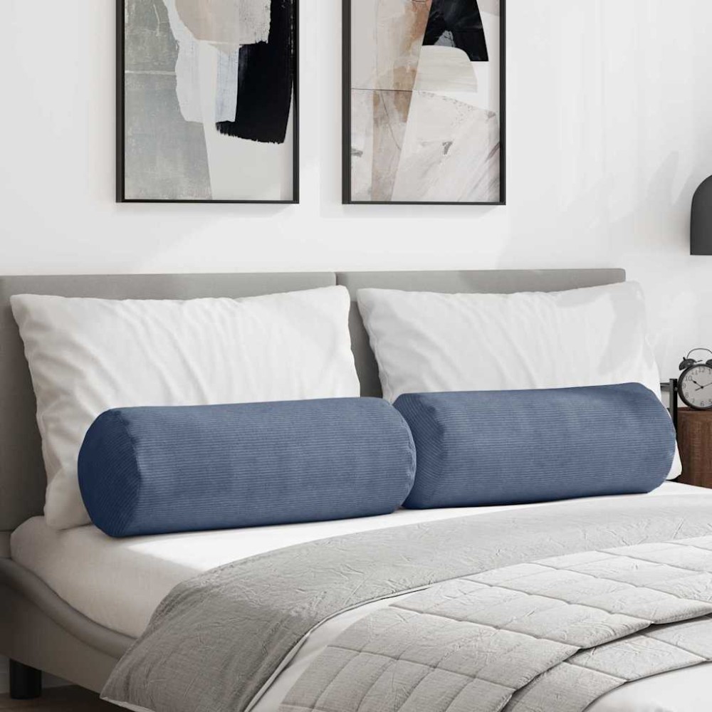 vidaXL Μαξιλάρια Στήριγμα 2 pcs Μπλε Ø 25 x 70 cm Υφασμάτινο Κορντουρά