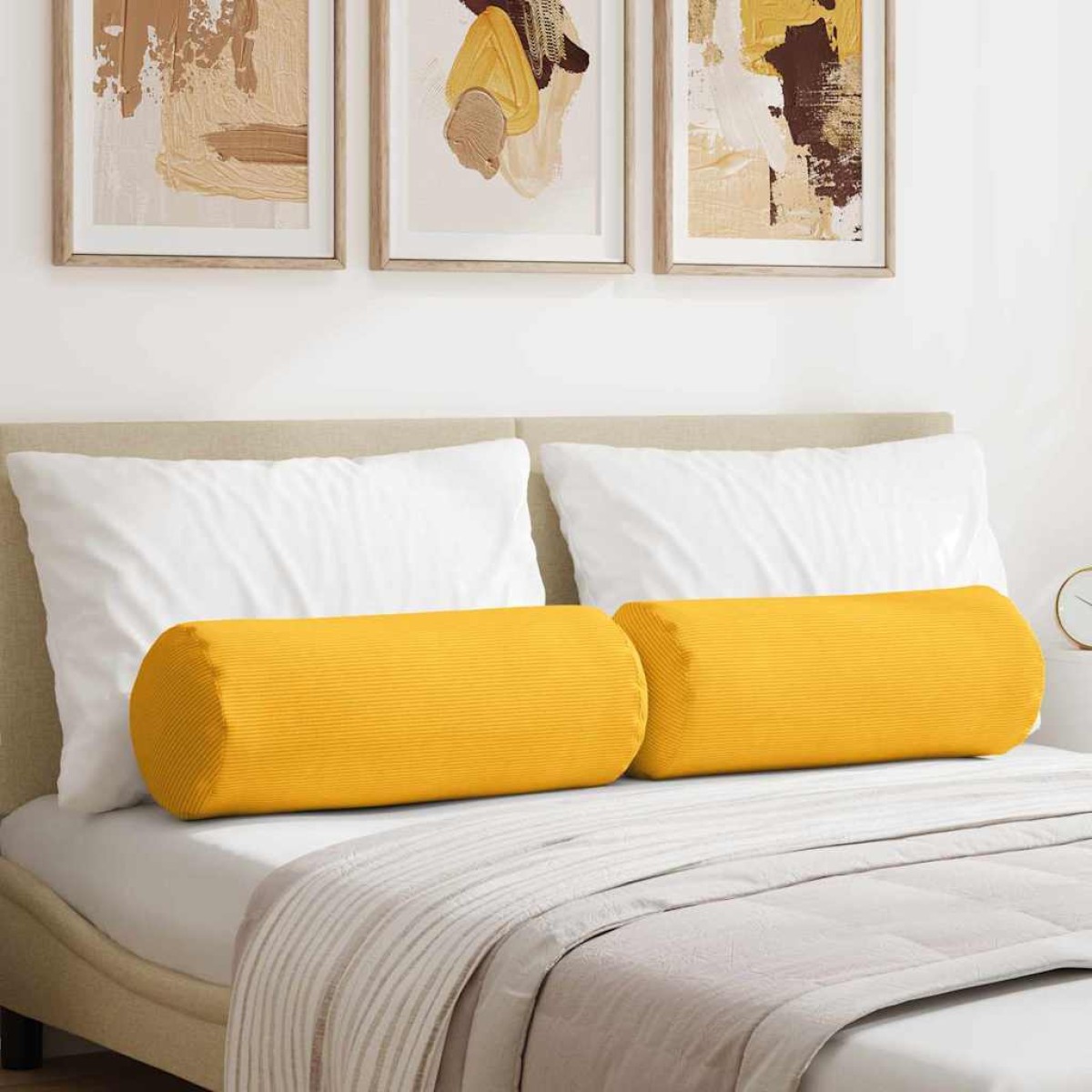 vidaXL Μαξιλάρια Στήριγμα 2 pcs Απαλό Κίτρινο Ø 25 x 70 cm