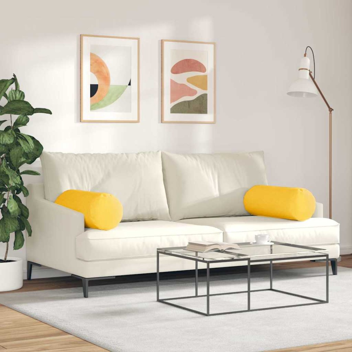 vidaXL Μαξιλάρια Στήριγμα 2 pcs Απαλό Κίτρινο Ø 25 x 70 cm