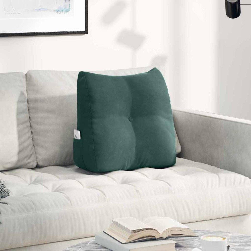 vidaXL Μαξιλάρι Πλάτης Σκούρο Πράσινο 45 x 24 x 50 εκ Βελούδο