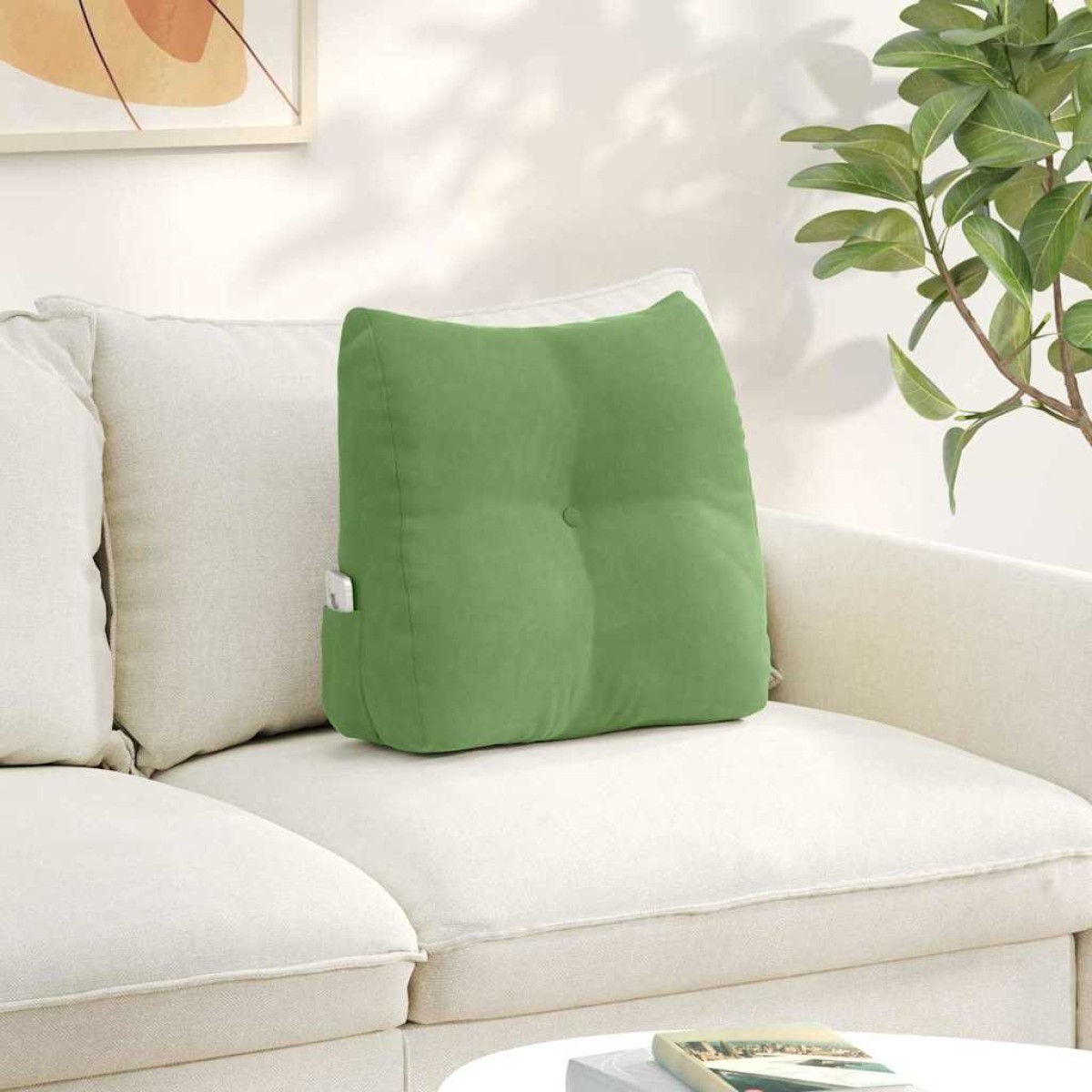 vidaXL Μαξιλάρι Πλάτης Ανοιχτό Πράσινο 45 x 24 x 50 εκ Βελούδο