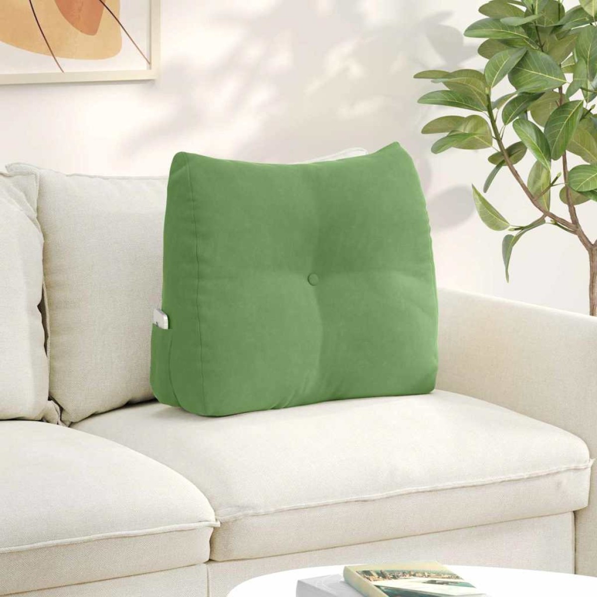 vidaXL Μαξιλάρι Πλάτης Ανοιχτό Πράσινο 60 x 24 x 50 εκ Βελούδο