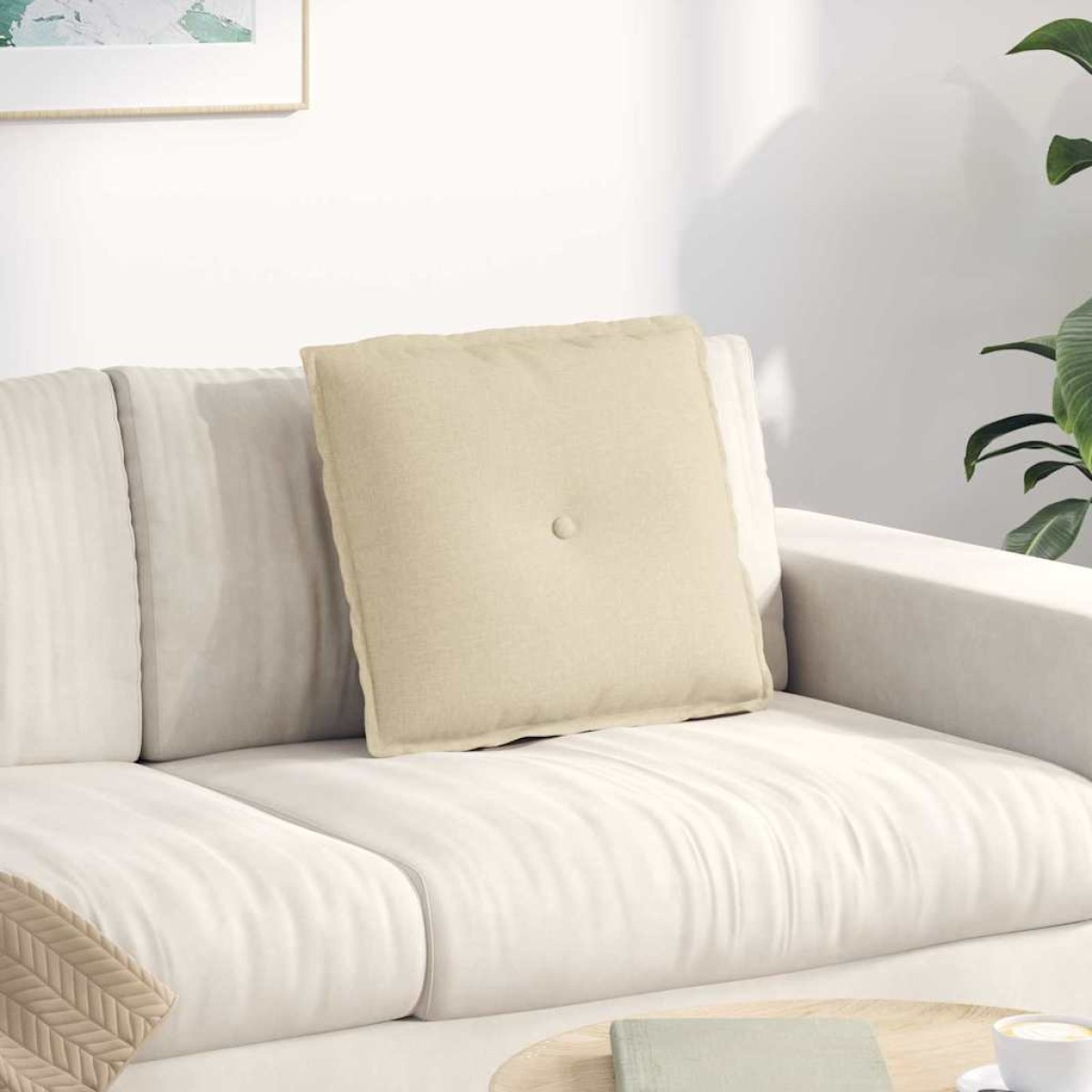 vidaXL Μαξιλάρι Πλάτης Κρεμ 50 x 19 x 45 εκ ύφασμα