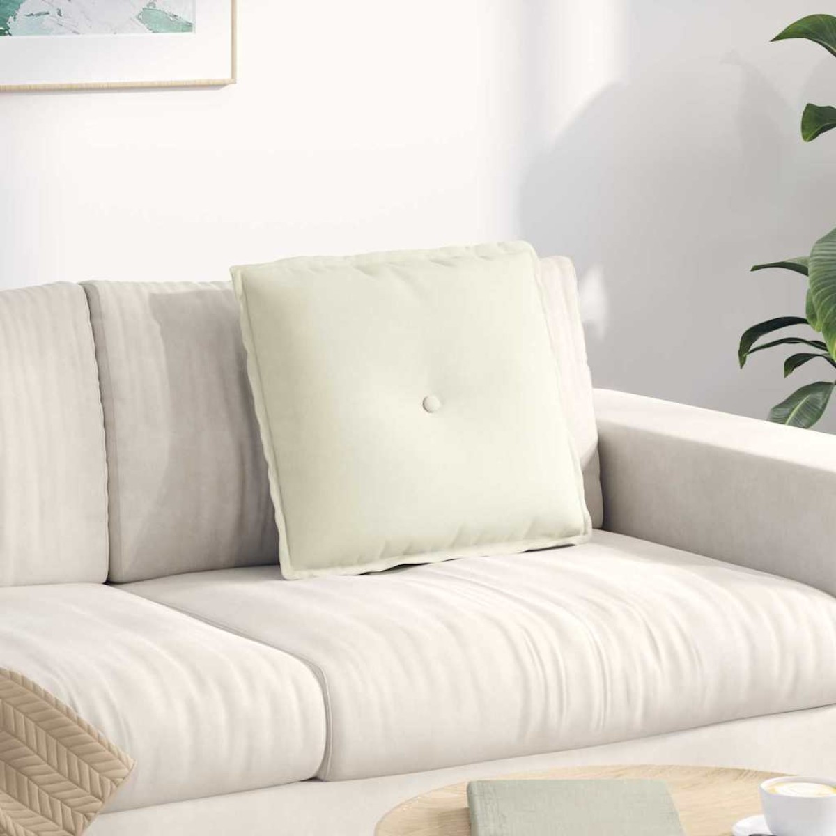 vidaXL Μαξιλάρι Πλάτης Κρεμ 50 x 45 εκ. Υφασμάτινο Κορντουρά