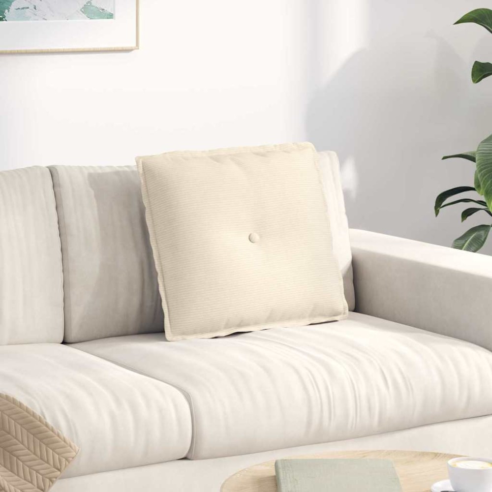vidaXL Μαξιλάρι Πλάτης Κρεμ 50 x 45 εκ. Υφασμάτινο Κορντουρά